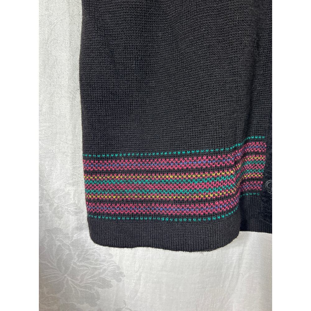 Pendleton Cardigan Sweater Medium Black Pure Virgin Wool Striped Trim Vintage - Picture 3 of 9